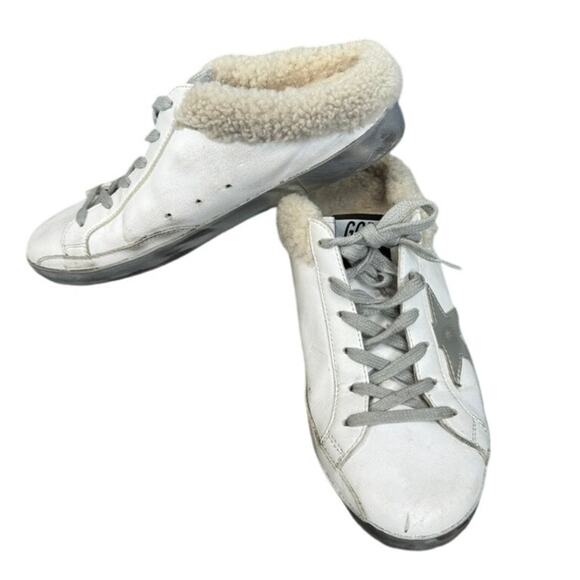 Golden Goose Superstar Sabot Shearling Slide Sneakers White Silver Authentic - Picture 2 of 11